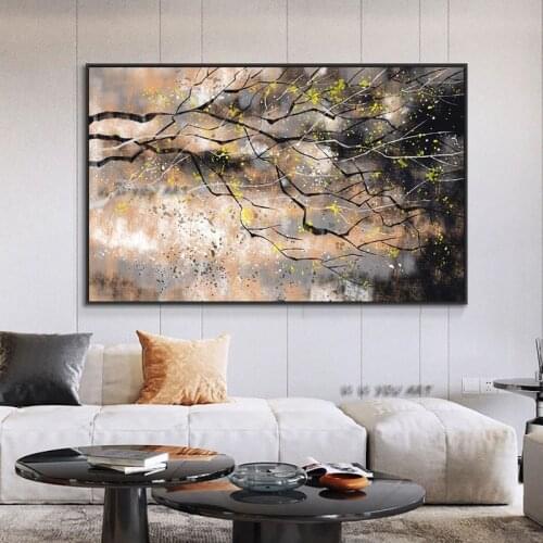 100 Handmade Abstract Black Trees With Yellow Leaves Oil Painting On Canvas Trees Wall Art For Living