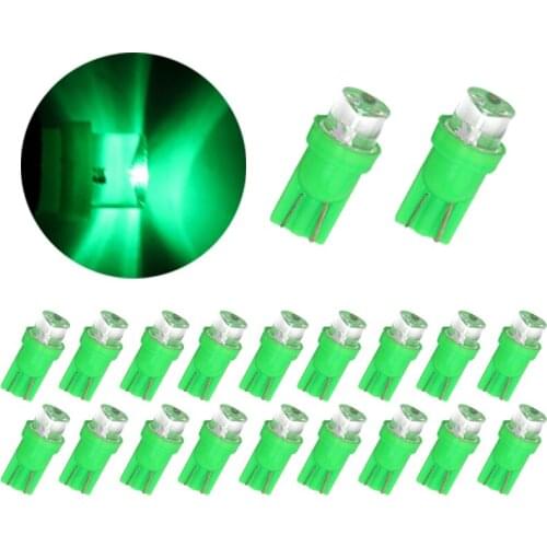 20Pcs/Lot Green T10 W5W 1LED Concave Head Small Car Bulbs Straw Hat For Auto Clearance Lamp Instrument Lights 12V