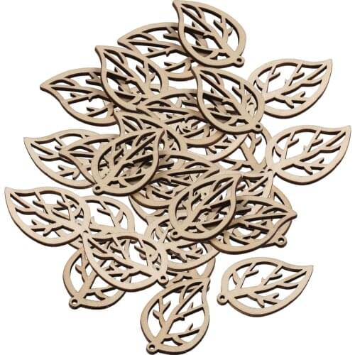 30pcs 29x40mm Wood Leaf Natural Wooden Shapes Scrapbooking Craft Handmade Accessories Home Decorations Hanging Wind Chimes