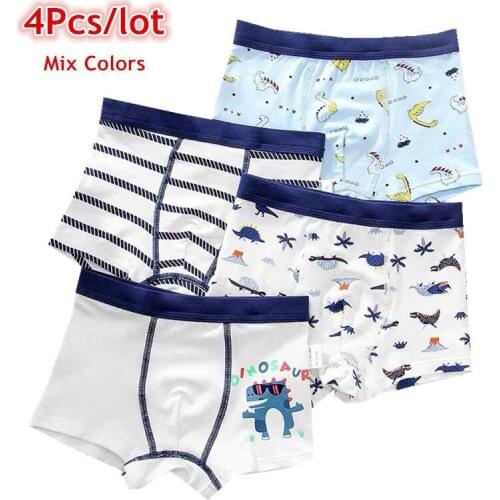 4 Pc/Lot Kids Boys Underwear Cartoon Childrens Shorts Panties for Baby Boy Boxers Stripes Teenager Underpants 4-14T