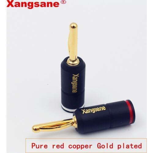 Xangsane 4 pieces High Performance Pure red copper Gold plated Banana Lock Plug HiFi Speaker Banana Connectors