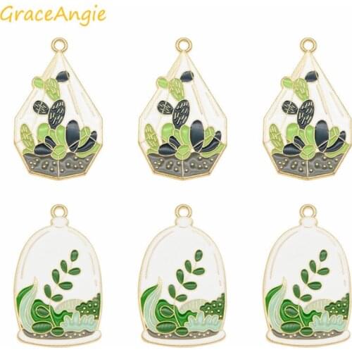 4pcs Mix Enamel Charms Potted plants jewelry making Gold Alloy Dangle Earrings Cactus Bracelet Pendant necklace Fashion Crafts