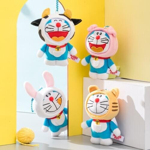 4 Kinds Doraemon Plush Toys Keychain Popular Anime Stuffed Cat Doll Cos Tiger Pig Rabbit Cow Pendant for Kids Birthday Gift