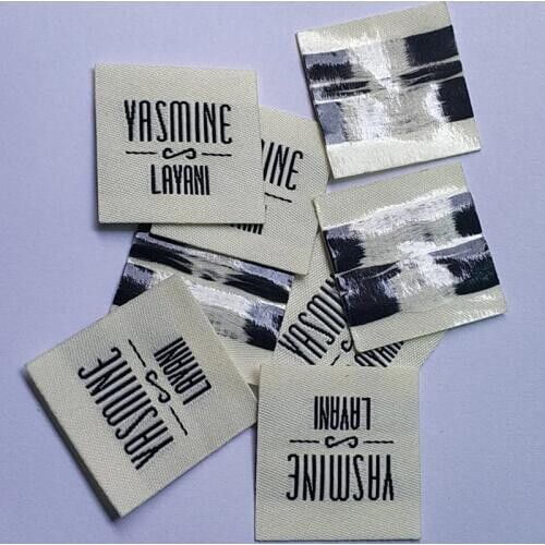 4000pcs , 3 * 3 cm Custom hot iron glue on cream white cloth label Straight cut tag