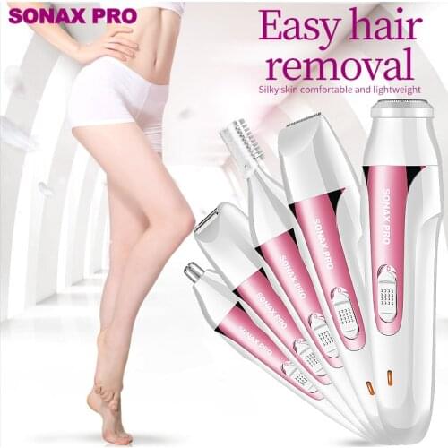 5 In 1 SONAX PRO Shaver Electric Hair Remover Shaver Private Lip Hair Trimmer Shaver Depiladora Facial Epilator Women