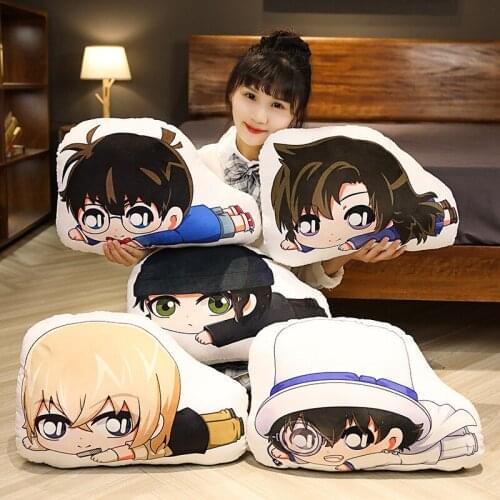 Anime Detective Conan Pillow Doll Conan Short Plush Stuffed Doll Double Sided Pillow Back Cusion Toy Gift