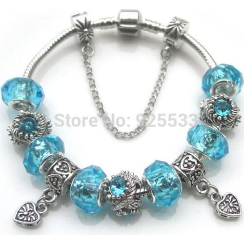 Free Shipping blue crystal glass big hole beads blue rhinestone alloy charms European bracelet