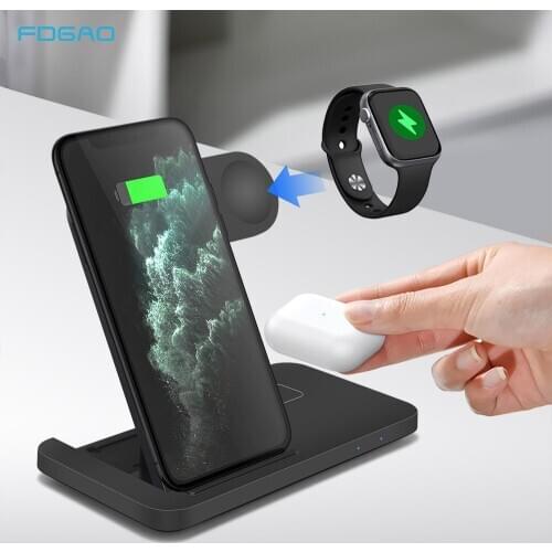 15W 3 in 1 Qi Wireless Charger for iPhone 12 11 XS XR X 8 iWatch Fast Charging Dock Station For Apple Watch 6 5 4 3 AirPods Pro