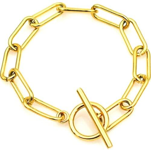 2021 Stainless Steel Chain Bangle OT Buckle Large Circle 7*17 MM Cuban Link Bracelet Fashion Men and Women Jewelry Charm Gift