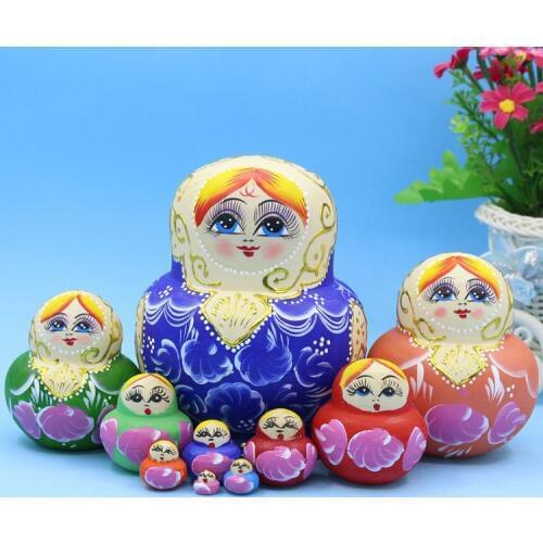 10pcs/Set Wooden Russian Nesting Dolls Traditional Matryoshka Dolls 10 Layers Doll Set Kids Collection Gift