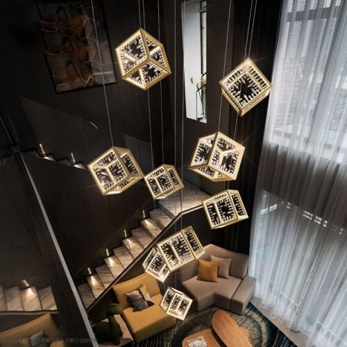 Staircase lamp Long chandelier Modern luxury duplex villa apartment living room lamp loft personality crystal light