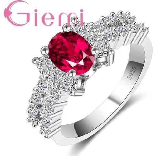 Hot Brand Clear Crystal Wedding Rings Rose Red 100% Pure Silver Cubic Zirconia Fashion Engagement For Women Hot Sell