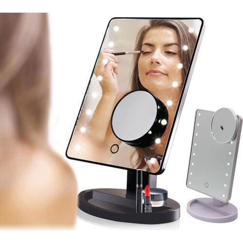 Intelligent Adjustable Brightness 16 Lamps/22 Lamps LED Illuminated 10x Makeup Mirror 17x22cm TK-ing