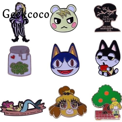 J1415 Geekcoco Cartoon Cute Cat Dog Animal Enamel Pin Kawaii Brooch Horror Lapel Pin Denim Jeans Shirt Bag Jewelry Gift