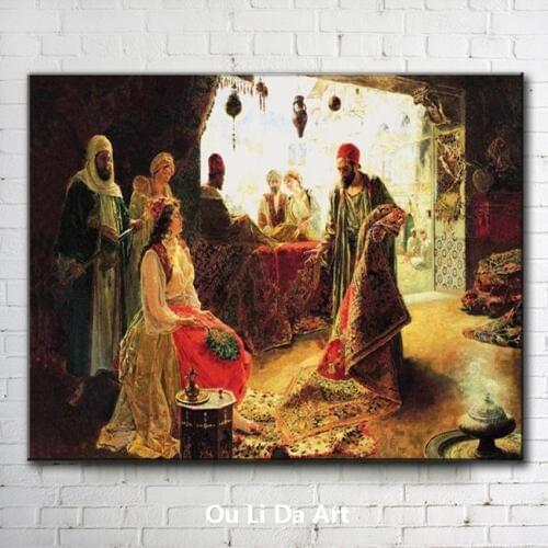 Classical Arab figures girl married palace scenery oil paintings canvas printing printed on canvas wall art decoration picture