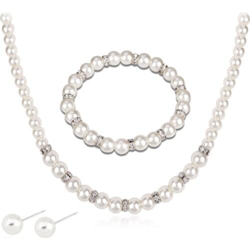 Elegant White Pearl Choker Necklace Earring Set Round Pearl Wedding Bridal Jewelry for Women Charm Fashion Accessories