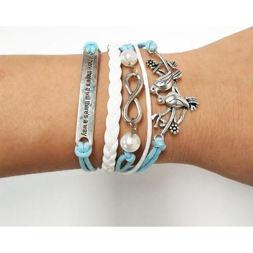 LELX Antique Bird Charm Leather Bracelet Various Style Bird & LOVE & Anchor Charms Infinity Bracelets Wholesale Jewelry