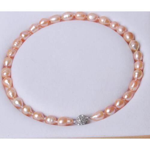 Beautiful 9-10 mm Natural Rice Pink Cultured Pearl Necklace 18" 36"
