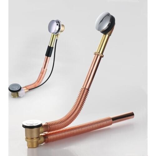 Copper Bathtub Drains Set Brass Round Siphon Deodorization Vanity Basin Pipe Waste Scalable With Garbage Basket Bath Hardware
