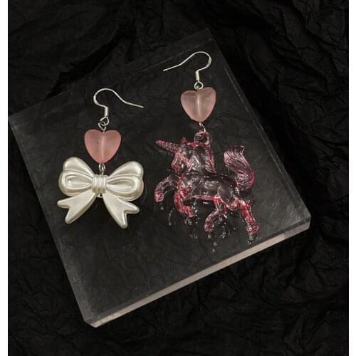 2021 Cute earrings ins sweet mandarin pink Color unicorn earrings European&American long pendant bow ear Drop womens earring
