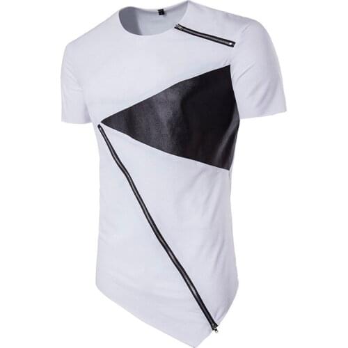 Mens Hip Hop Longline T-shirts 2021 Fashion Zipper Streetwear Harajuku T Shirt Men Slim Fit Short Sleeve Patchwork Tops Tees XXL