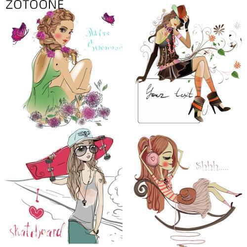 ZOTOONE Patch for Clothing Iron on Patches Sexy Girls Cute Flower Stickers for Lady Kids DIY Heat Transfers Clothes Appliques H