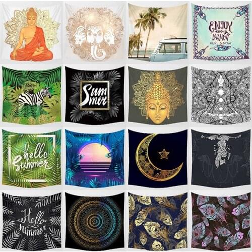 Hello summer wall art tapestry mandala feather zebra background wall decor square sea landscape bedroom wall hanging tapestry