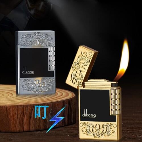 Unusual Butane Gas Flint Lighters Portable Metal Side Slip Grinding Wheel Lighter Cigar Smoking Accessories Ignition Tool