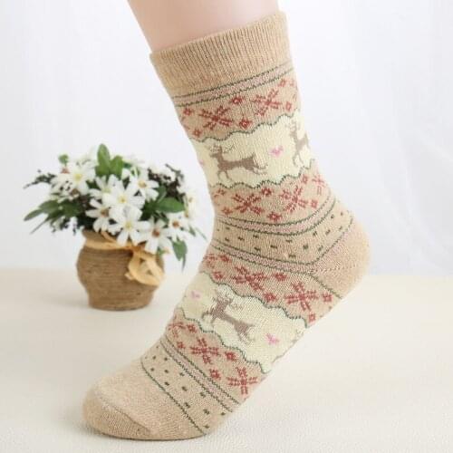 Warm Winter Rabit Wool Socks Women Girl Fawn Fruit Print Media Thick Breathable Compression Harajuku Calcetines Mujer 5/lot