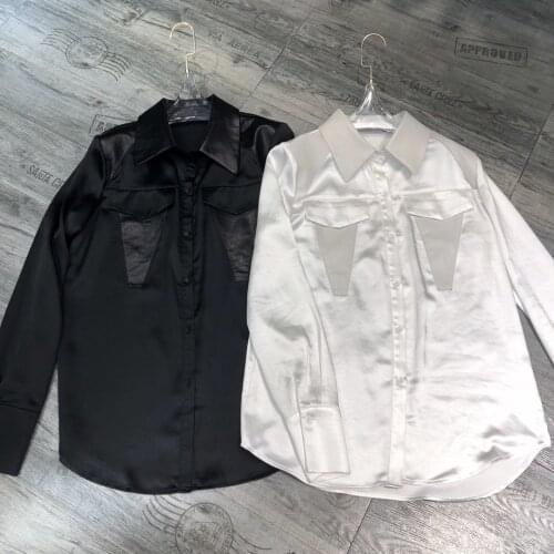 New ladies fashion 2021 long sleeve sexy casual silk and leather shirt 1126