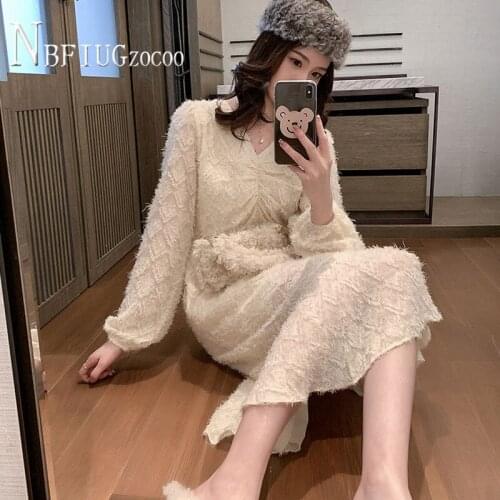2020 Autumn New Slim V Neck Lace Women Dress Korean Fairy Mermaid Female Dresses