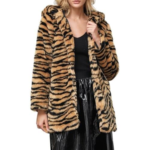 Stylish Bar Warm Winter Faux Fur Coat Jackets Women Leopard Turn-Down Faux Fur Jacket Thicken Furry Shaggy Outerwear Oversize #1