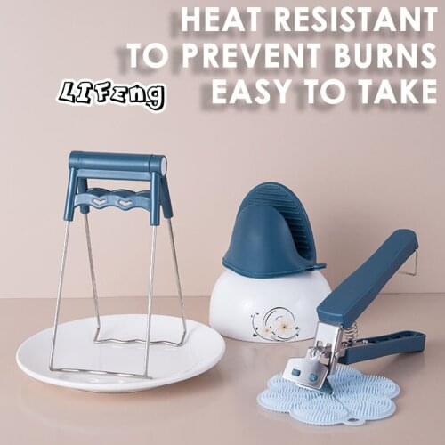 Hot Bowl Holder Dish Clamp Pot Pan Gripper Clip Hot Dish Plate Bowl Clip Retriever Tongs Silicone Handle Kitchen Tool Gadgets