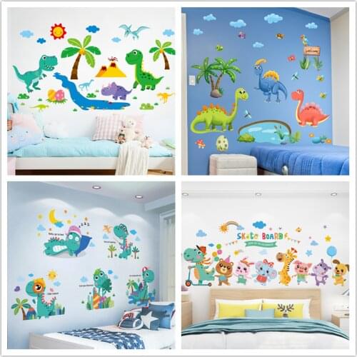 [SHIJUEHEZI] Cartoon Dinosaurs Wall Stickers DIY Animals Mural Decals for Kids Room Baby Bedroom Nursery Home Decoration