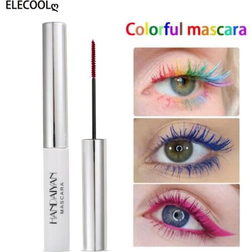 ELECOOL 12 Color Mascara Waterproof Fast Dry Eyelash Curls Extension Make-Up Eyelashes Blue Pink Purple Black White Ink Mascara