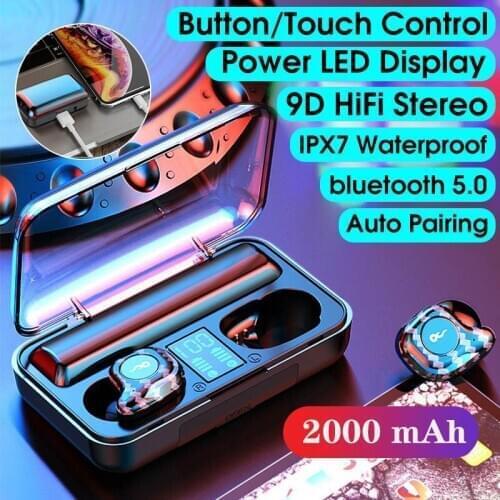 IPX7 Sport Game Wireless Earbuds TWS Bluetooth 5.0 Earphone 9D HiFi Stereo Earphones HD Call Noise Reduction Headset Power Bank