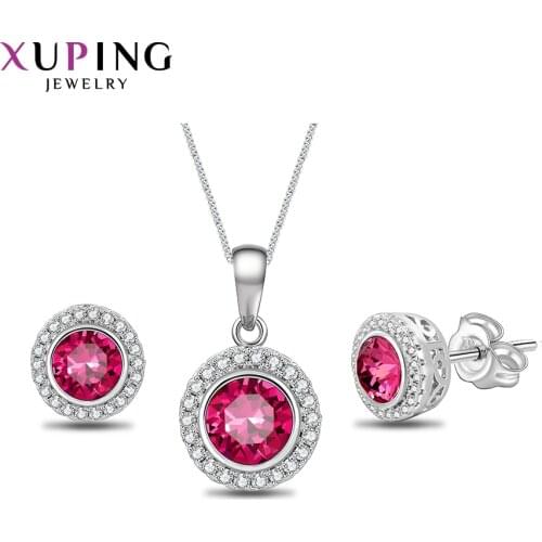 Xuping Newest European Style Crystals Necklace and Earring Jewelry Set for Women Party Anniversary Gift 60114