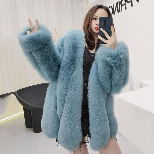 Whole Fur 100% Fox Fur Jacket Women Overcoat Winter Warm Parka Coat Female Fashion Loose Medium Long Fur All-in-One Outerwear