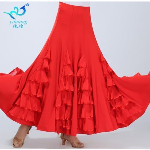 Lady Ballroom Dancing Skirt Modern Dance Costumes Female National Standard Dance Half Skirt Girls Swing Practice Long Suit D0043