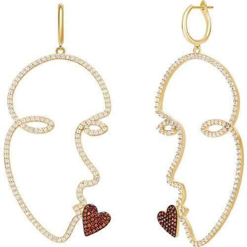 SLJELY Fashion 925 Sterling Silver Hyperbolic Mask Earrings with Orange Zircon Love Heart Women personality Jewelry Accessories