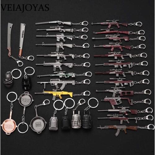 10pcs/lot PUBG Series Weapon Rifle AKM Model Key Chains Helmet Backpack Charm Keyrings llaveros chaveiro sleutelhanger Wholesale