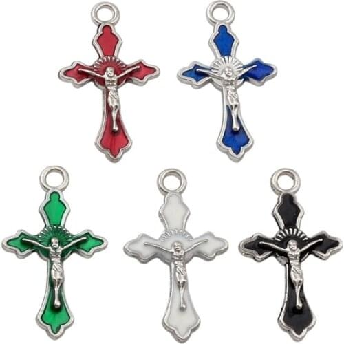 100 Mix Color Enamel Crucifix Cross Alloy Charms Pendants For Jewelry Making Bracelet Necklace DIY Accessories 17.5*30.5mm A-656
