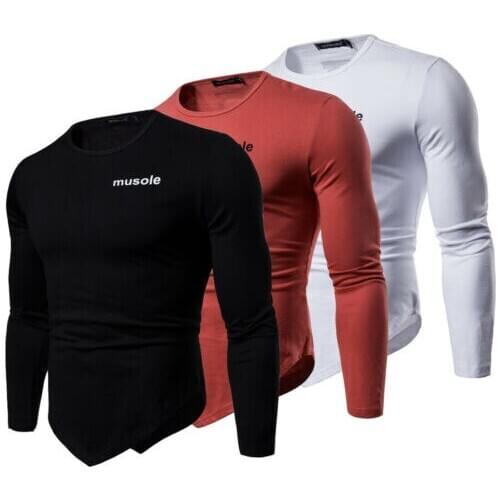 2019 Mens Crew O Neck Long Sleeve Sports Training Muscle Tee Letter T-shirt Casual Tops Blouse