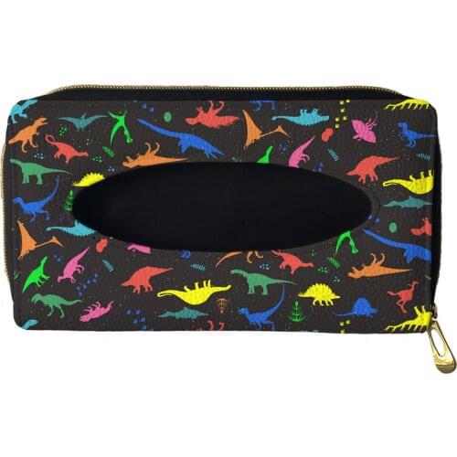 2021 Cartoon Dinosaur Print Leather Car Tissue Box Holder Sun Visor Armrest Skylight Seat Back Sunroof Hanging Napkin Paper Box