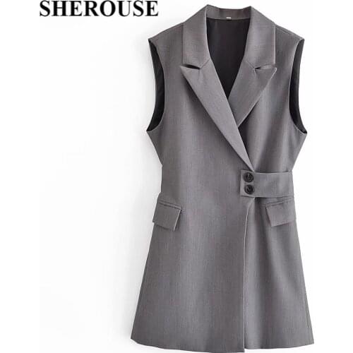 2021 New Blazer Women Belt Sleeveless Loose Oversize Blazers Vest Chic Lady Fashion Casual Suit Women