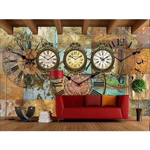 3d wallpaper custom photo mural European retro industrial style clock bar coffee shop home decor wall paper for living room