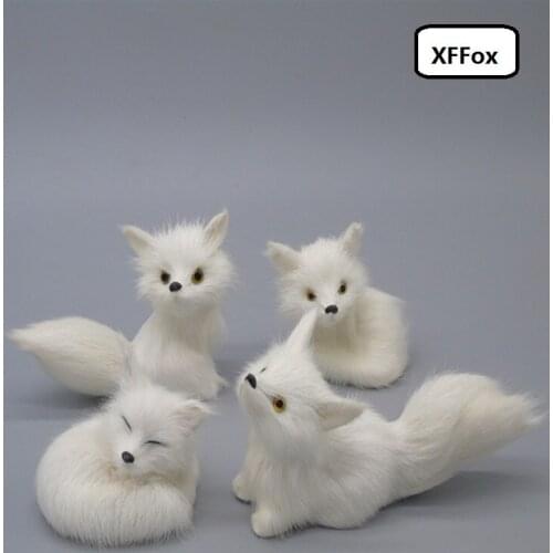 4 pieces a set real life white fox models plastic&furs cute fox dolls gift about 8-13cm xf1660
