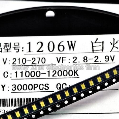 50PCS/LOT 1206 white SMD LED bright light-emitting diodes 3216