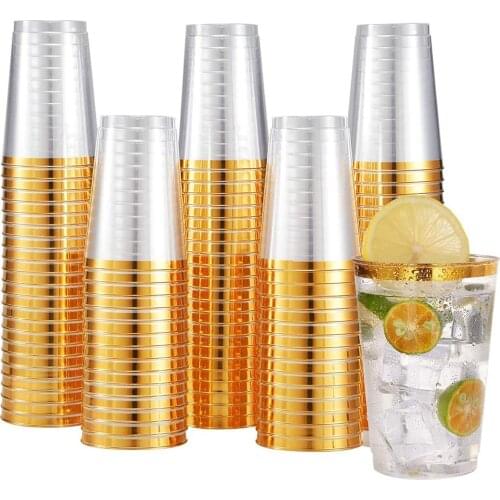 50Pcs 10/12/14/16OZ Golden Rimmed Portable Lightweight Disposable Drinking Cups Party Birthday Wedding Decor Supplies Tableware