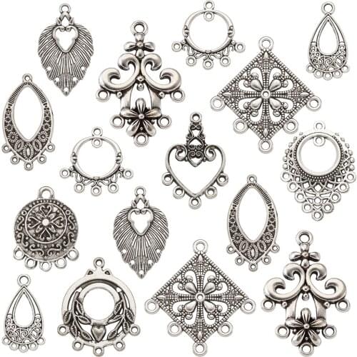 50pcs Antique Silver Color Earrings Connector Charms Chandelier Component Link Flat for Jewelry Making DIY Dangle Drop Earring